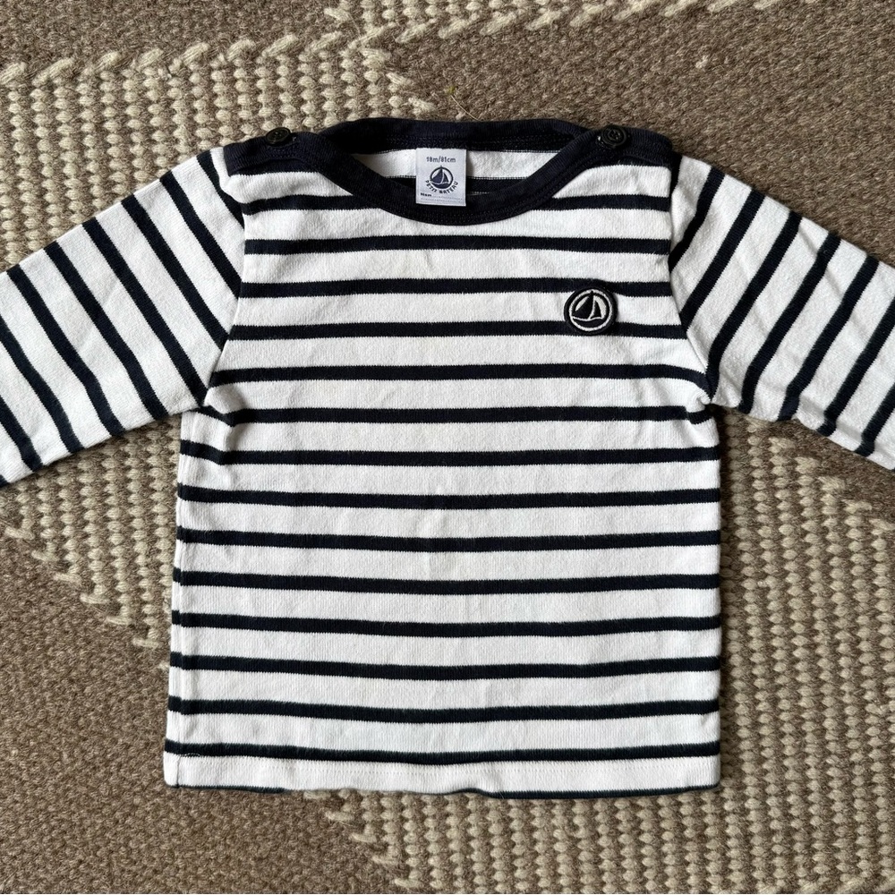Petit Bateau Navy and White Striped Kids Shirt, 18 months